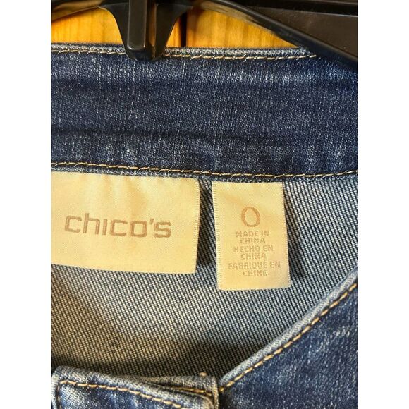 Chico's Womens Jean Jacket Dark Wash Collarless Button Up Size 0=4 (5312) - Picture 4 of 6